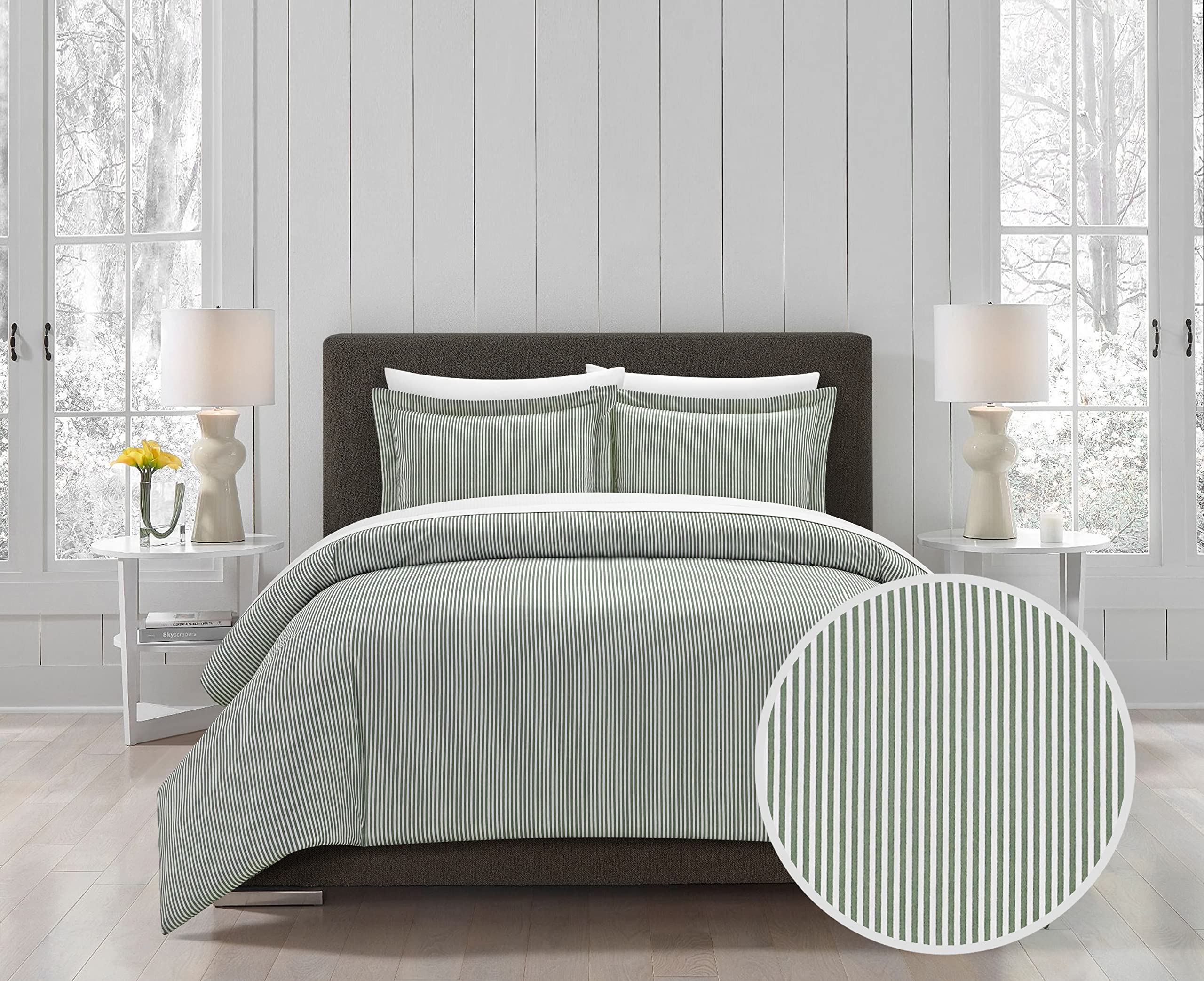 Chic Home Morgan 2 Piece Duvet Cover Set Contemporary Two Tone Striped Pattern Bedding - Pillow Sham Included, Twin, Green