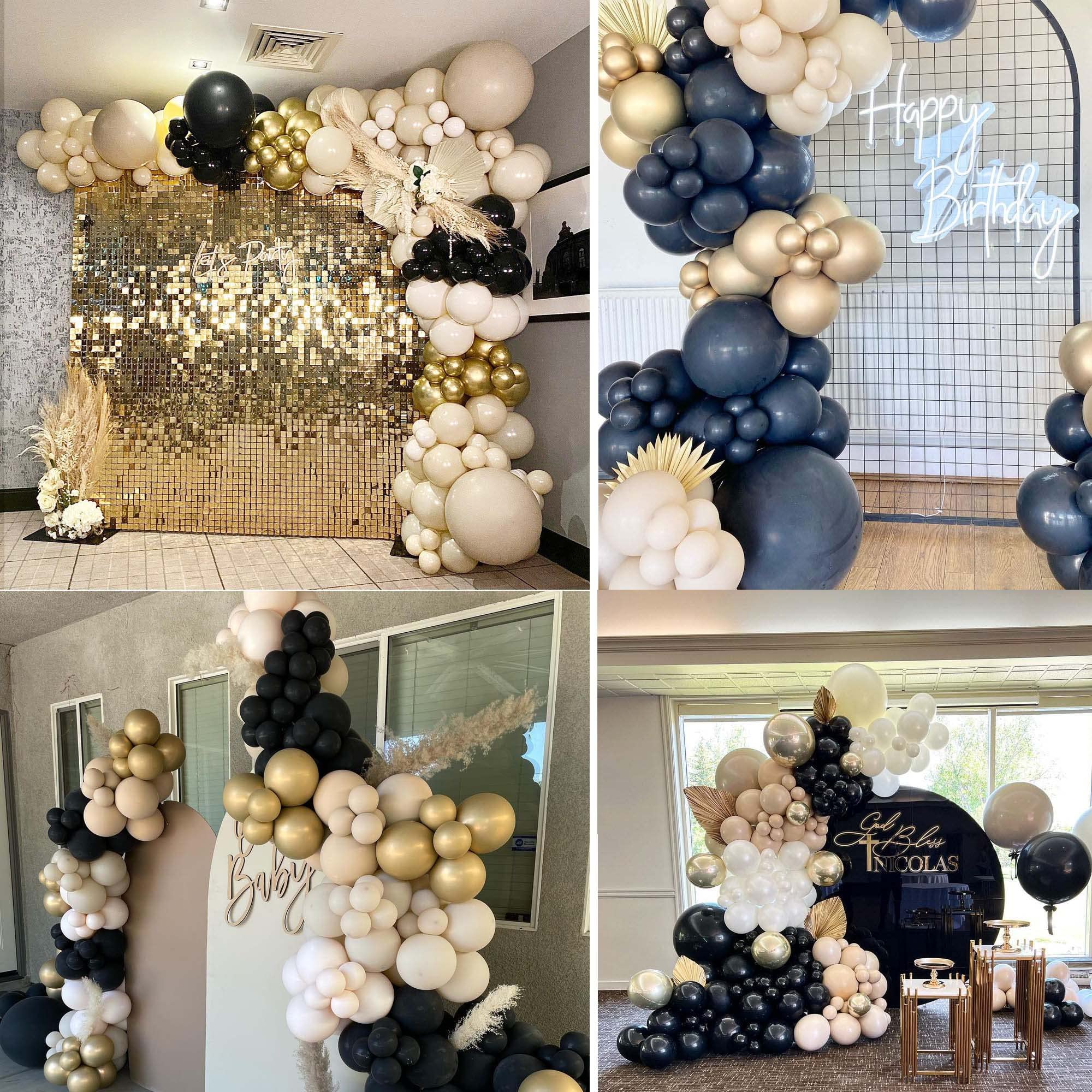 Black Balloon Garland Arch Kit, SCMDOTI Black and Gold Balloon with Double Stuffed Nude Cream Tan Balloon Garland,Black Neutral Balloon Arch for Birthday,Engagement Graduation Baby Shower Decorations