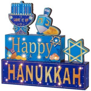 anvavo 5 pieces hanukkah wooden signs happy hanukkah light it up wooden blocks signs with led lights for hanukkah living room bedroom tabletop decorations