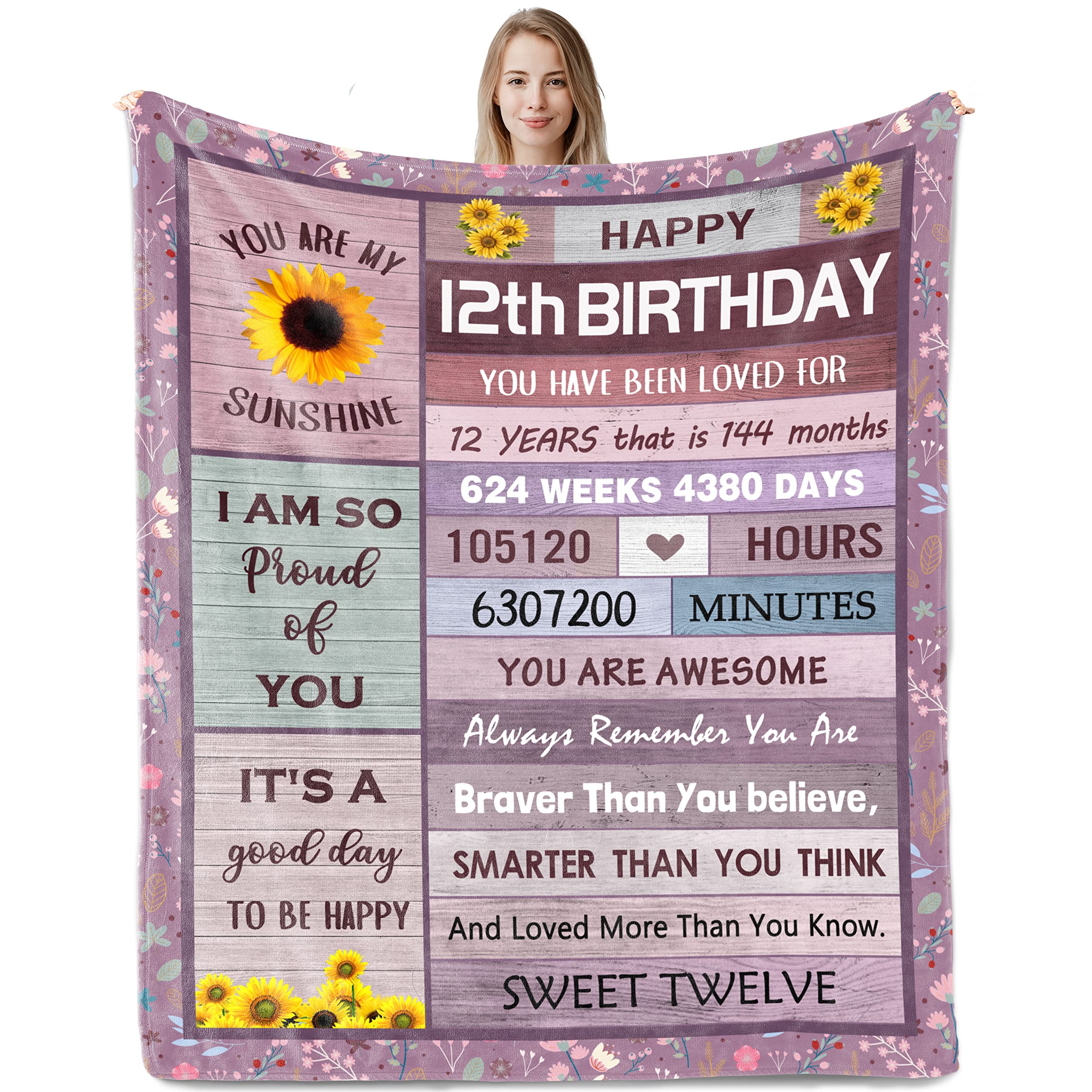 Nuritus 12 Year Old Girl Gifts for Birthday, 12 Year Old Girl Gifts, 12th Birthday Decorations for Girls Boys, 12th Birthday Gifts for Girls, Birthday Gifts for 12 Year Old Girls Blanket 50"x60"