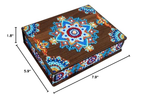 5D Diamond Painting Wooden Storage Box Rectangular Retro Desktop Decor Jewelry Storage Box Drill Wood Organizer for Home Office Storage Christmas Gift