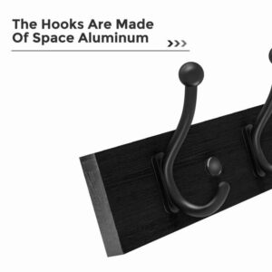 Coat Rack Wall Mount, Wooden Modern Coat Hooks,Entrance Coat Rack with 4 Wall Hooks,Wall Mounted Coat Rack for The Entrance,Living Room, Bedroom,Bathroom (Black)