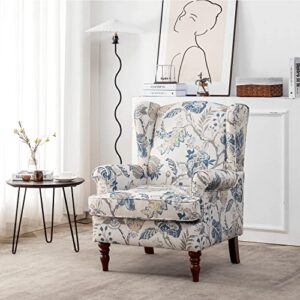 MELLCOM Floral Accent Chair, High Back Upholstered Armchair with Solid Legs, Leisure Single Sofa Chair for Living Room, Bedroom, Home Office, Blue Floral