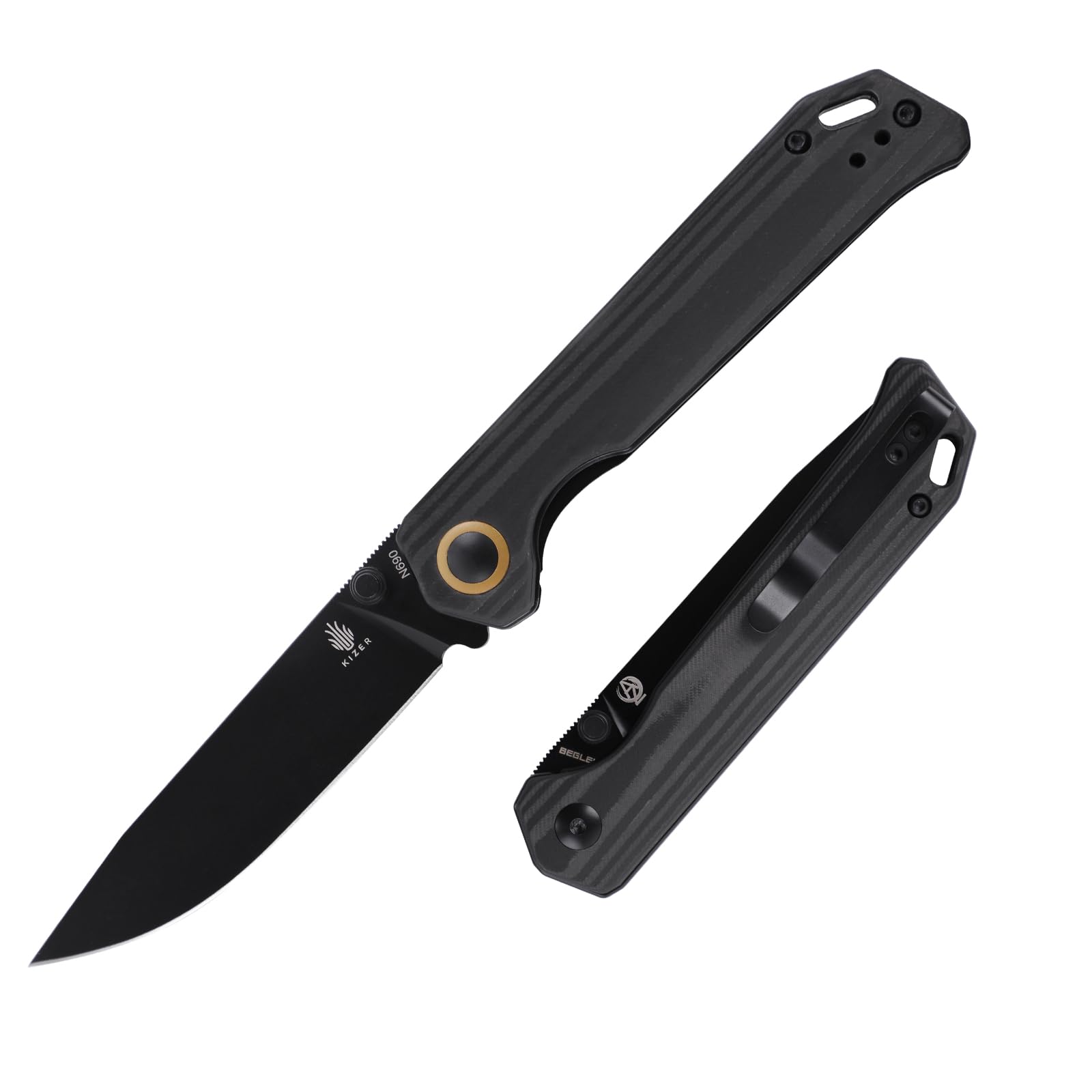 Kizer Begleiter 2 Pocket Folding Knife Black Micarta Handle, 154CM Blade EDC Knife V4458.2bc2