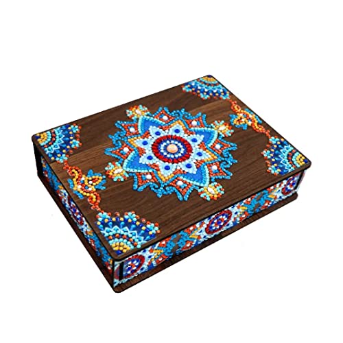 5D Diamond Painting Wooden Storage Box Rectangular Retro Desktop Decor Jewelry Storage Box Drill Wood Organizer for Home Office Storage Christmas Gift