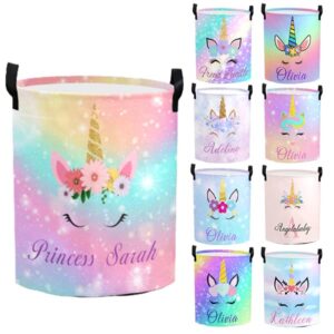 unicorn laundry basket, personalized baby laundry basket, custom rainbow with handles foldable waterproof storage basket with girls name