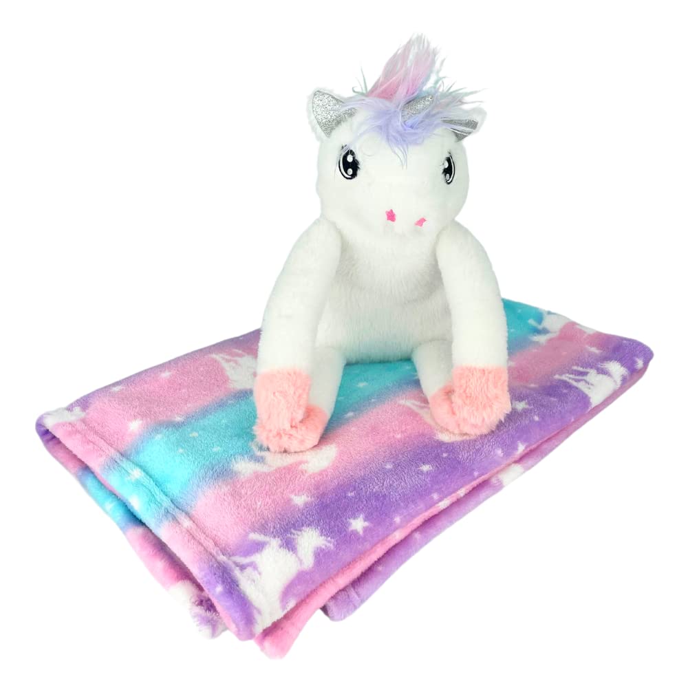 CLUB LIBBY LU Unicorn Throw Blanket and Stuffed Animal Gift Set for Girls, Butter Soft Fleece (37" x 49")