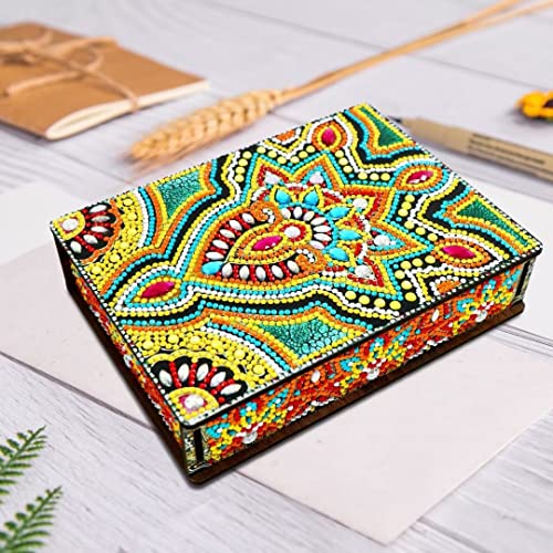 5D Diamond Painting Wooden Storage Box Rectangular Retro Desktop Decor Jewelry Storage Box Drill Wood Organizer for Home Office Storage Christmas Gift