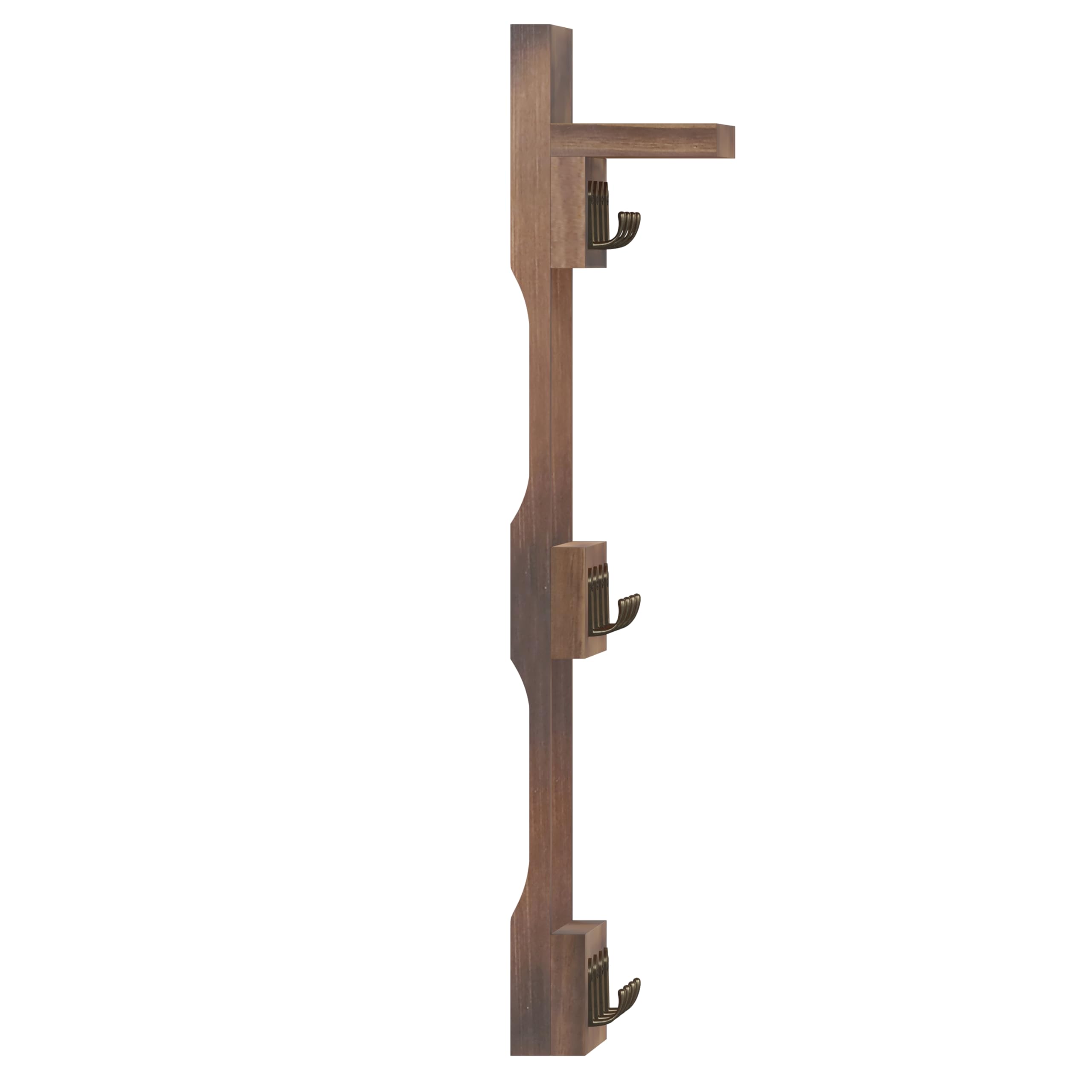 EMMA + OLIVER Maxwell Wall Mounted Wooden Mug Rack - Rustic Brown Finish - 12 Metal Mug Hooks - Inlaid Hanging Hardware - Includes Screws and Wall Anchors