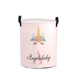 Unicorn Laundry Basket, Personalized Baby Laundry Basket, Custom Rainbow with Handles Foldable Waterproof Storage Basket with Girls Name