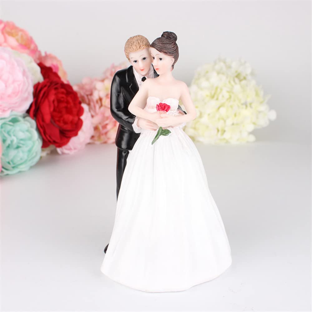 Romantic Wedding Party Cake Topper Ornament, Synthetic Resin Bride & Groom Figurine Used for Wedding Cake,Valentine's Day Present,Home Decoration (F)