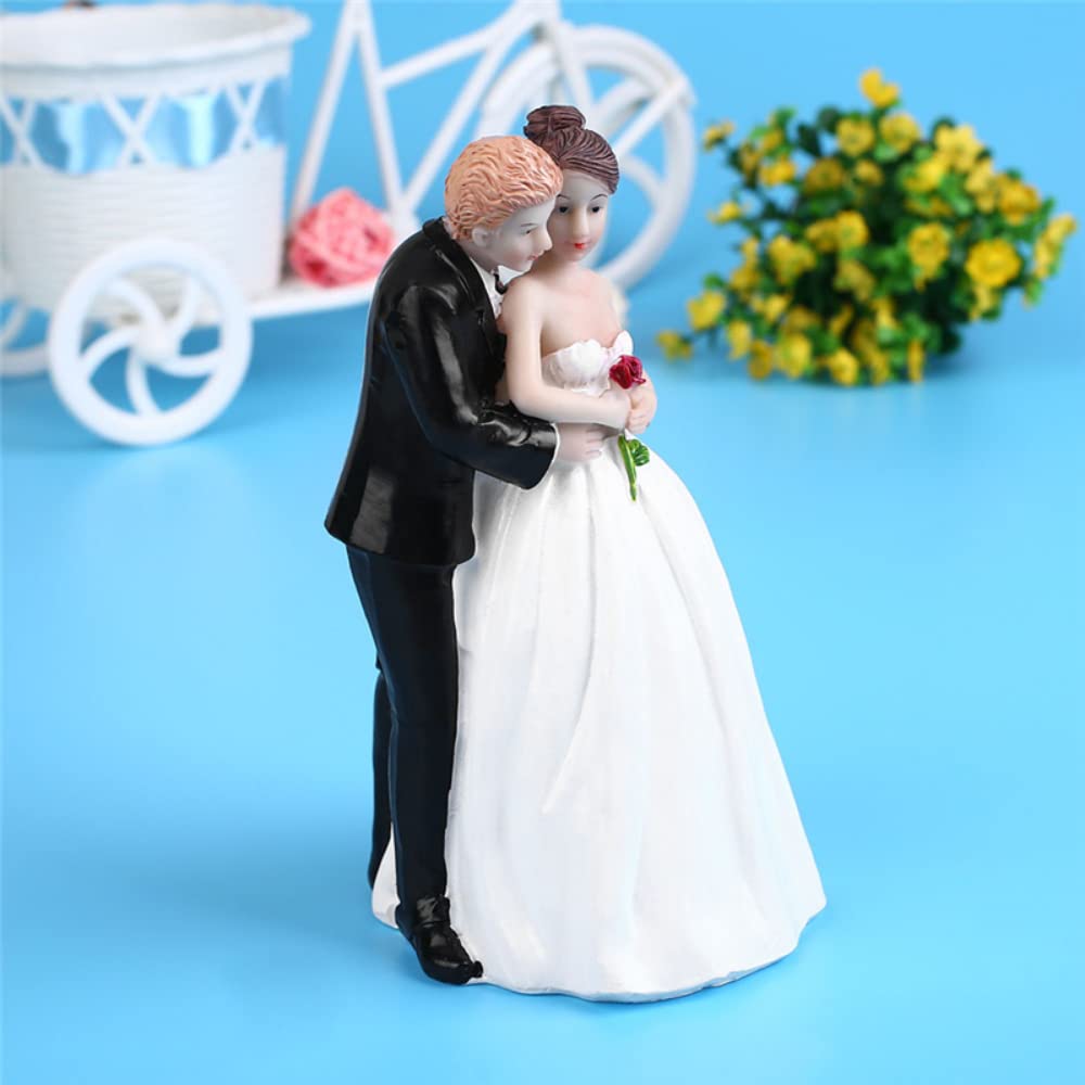 Romantic Wedding Party Cake Topper Ornament, Synthetic Resin Bride & Groom Figurine Used for Wedding Cake,Valentine's Day Present,Home Decoration (F)