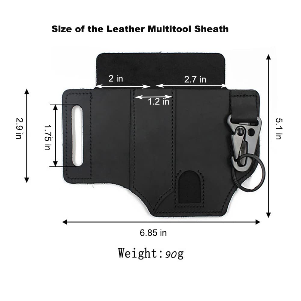 Leather Multitool Sheath for Belt, EDC Belt Organizer for Men, Multi Tool Holster with Tactical Pen Holster, Flashlight Holster, Key Holder