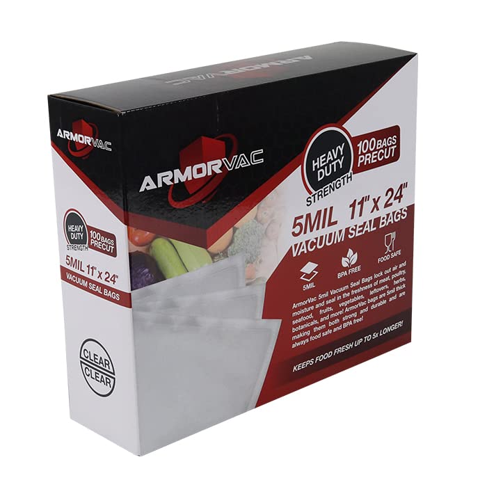 ArmorVac 5mil Precut Vacuum Seal Bags (100 Pack) (11"x24", All Clear)