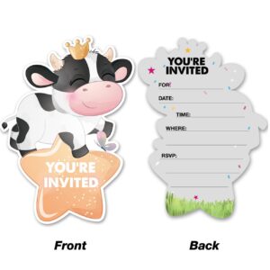 20 Cow Birthday Party Invitations with Envelopes Double Sided Farm Cow Shaped Fill-in Invitations Invites