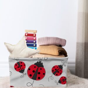 Lady-bugs Cube Storage Organizer Bins with Handles, 15x11x9.5 Inch Collapsible Canvas Cloth Fabric Storage Basket, Red Minimalistic Abstract White Books Bin Boxes for Shelves, Closet