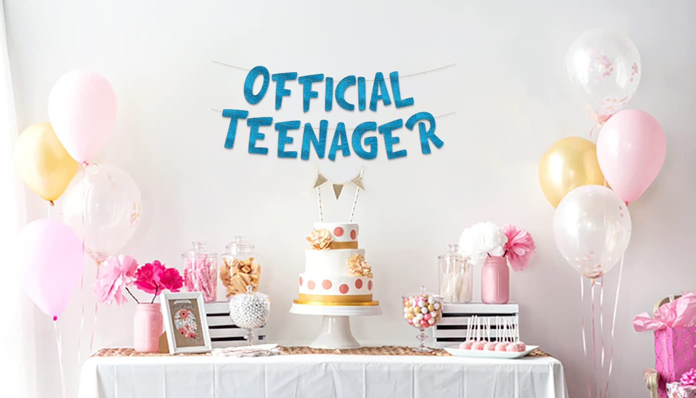 Official Teenager Blue Glitter Banner - 13th Birthday Party Decorations, Gifts, and Supplies