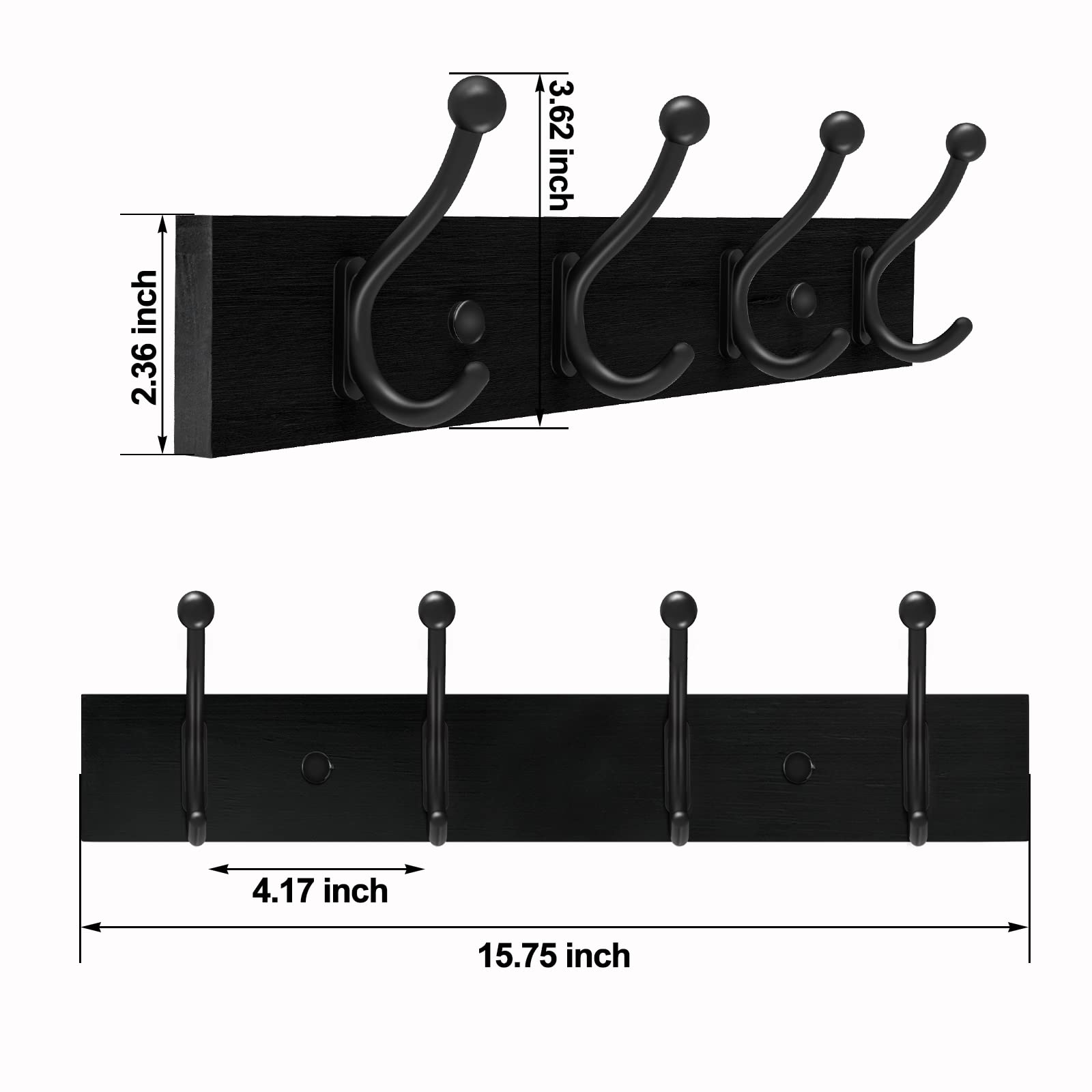 Coat Rack Wall Mount, Wooden Modern Coat Hooks,Entrance Coat Rack with 4 Wall Hooks,Wall Mounted Coat Rack for The Entrance,Living Room, Bedroom,Bathroom (Black)