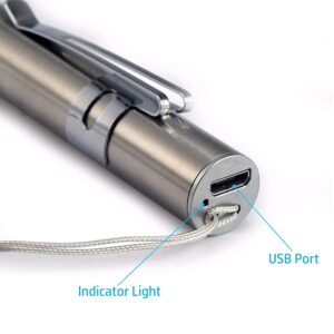 yuentoen Pen Light Flashlight, Rechargeable LED Super Bright Flashlight with Stainless Steel Clip and USB Cable for Home Camping Outdoor and Emergency - Silver