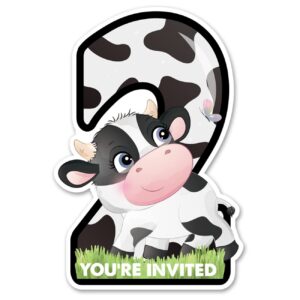 20 cow 2nd birthday party invitations with envelopes double sided farm cow shaped fill-in invitations invites for 2 year old