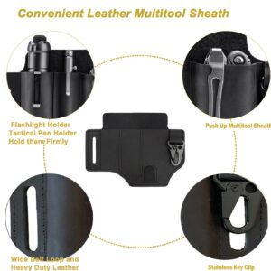 Leather Multitool Sheath for Belt, EDC Belt Organizer for Men, Multi Tool Holster with Tactical Pen Holster, Flashlight Holster, Key Holder