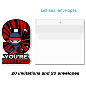 20 Ninja 9th Birthday Party Invitations with Envelopes Double Sided Ninja Shaped Fill-in Invitations Invites for 9 Year Old