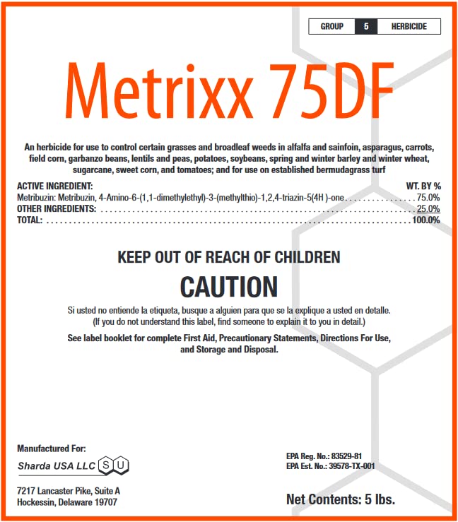 Metrixx 75 DF (5 lbs.) by Sharda (Compare to Sencor 75 DF) - Effective Management of Vigorous Weeds in dormant and actively Growing Bermudagrass Turf- Metribuzin 75%