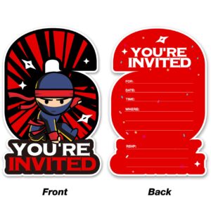 20 Ninja 6th Birthday Party Invitations with Envelopes Double Sided Ninja Shaped Fill-in Invitations Invites for 6 Year Old