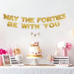 May The Forties Be With You - Happy 40th Birthday Party Glitter Banner - 40th Star Wars Birthday Party Decorations and Supplies - 40th Wedding Anniversary Decorations