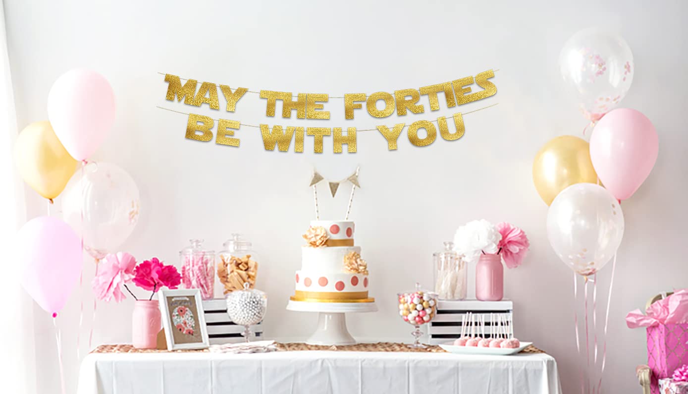 May The Forties Be With You - Happy 40th Birthday Party Glitter Banner - 40th Star Wars Birthday Party Decorations and Supplies - 40th Wedding Anniversary Decorations