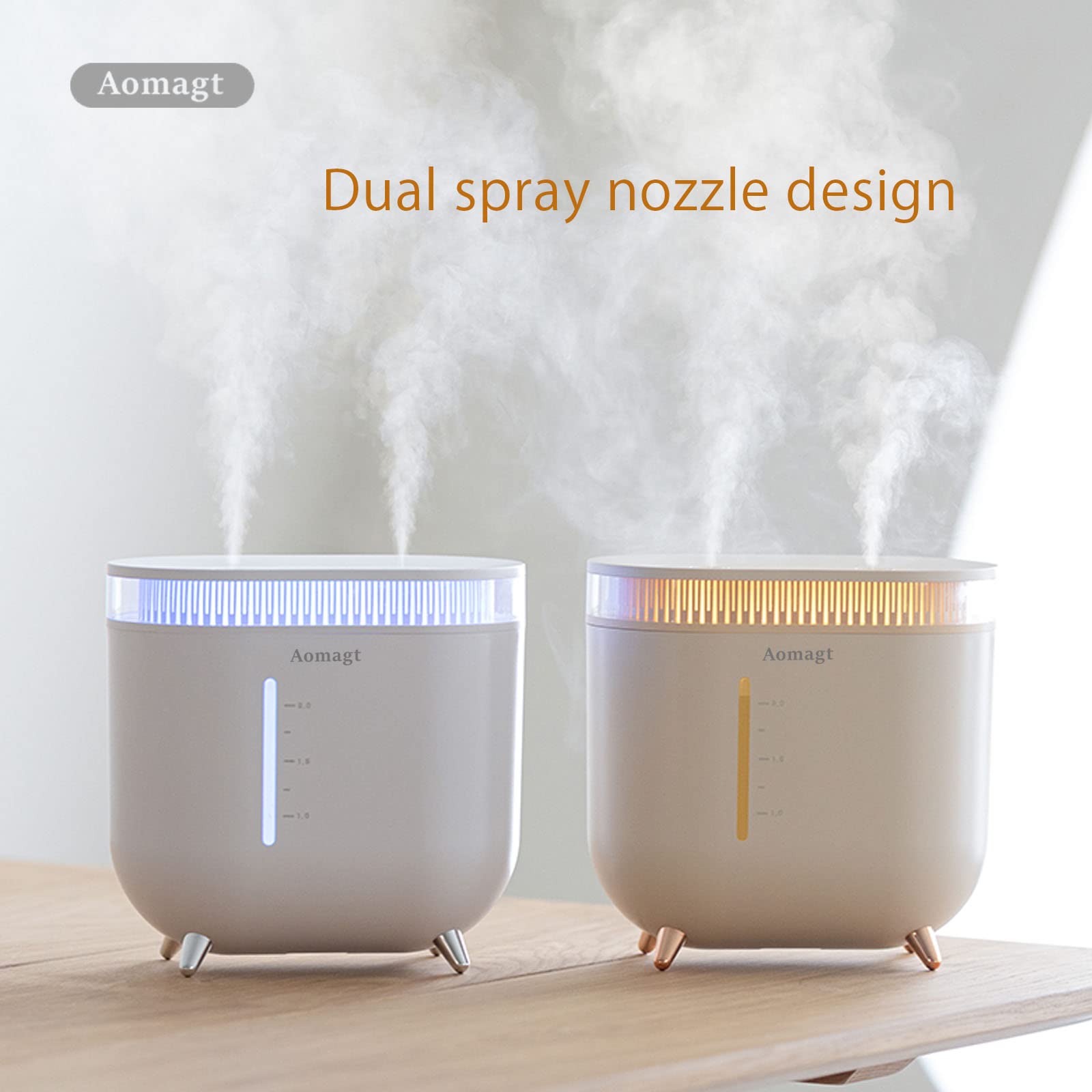 Aomagt Humidifiers for Bedroom, Nursery, Office, Plants,2L Cool Mist, Auto-Shut Off, Super Quiet, Brilliant 7 Colors Light, Top Fill, Lasts Up To 25 Hours,Easy to Clean