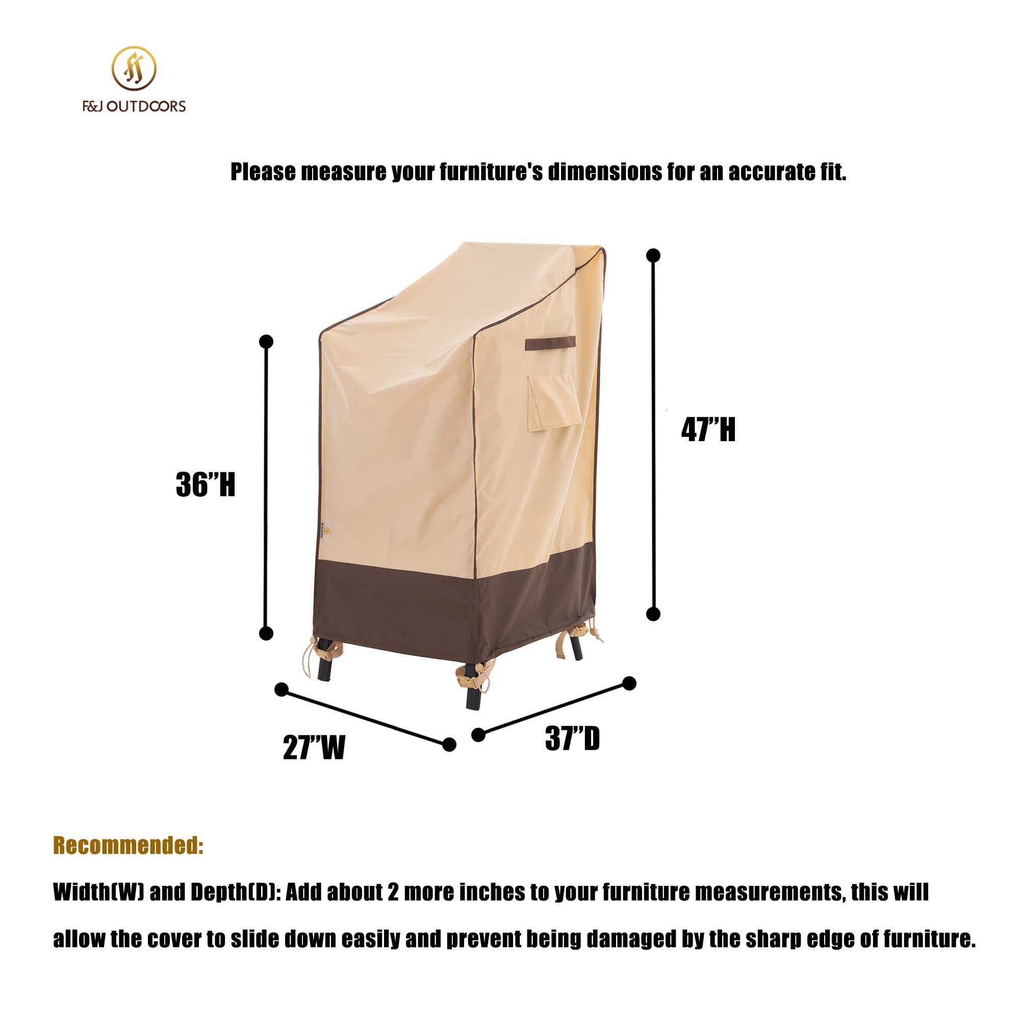 Patio Chair Cover, Waterproof UV Resistant Heavy Duty Outdoor Chair Covers for Stacking chairs, 27"W x 37"D x 47"H, Beige