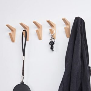 Wall Hooks 10Pack Wood Hat Hooks Coat Rack Wall Mounted Extended Wooden Pegs for Hanging Keys, Cups, Baseball Caps, Pictures, Hat Hangers Rack (Triangle-Beech, 10Pack)