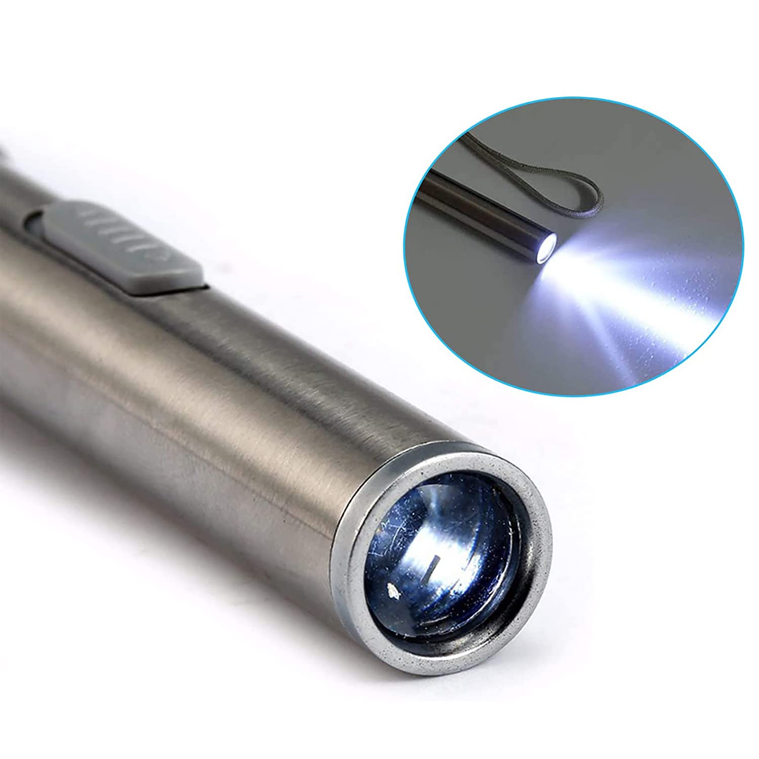 yuentoen Pen Light Flashlight, Rechargeable LED Super Bright Flashlight with Stainless Steel Clip and USB Cable for Home Camping Outdoor and Emergency - Silver