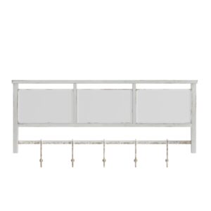 Merrick Lane Enid Wall Mount Storage Rack - Whitewashed Pine Wood - 24" Wide - Upper Shelf - 5 Hooks - Wire Baskets - For Entryway, Kitchen, Bathroom