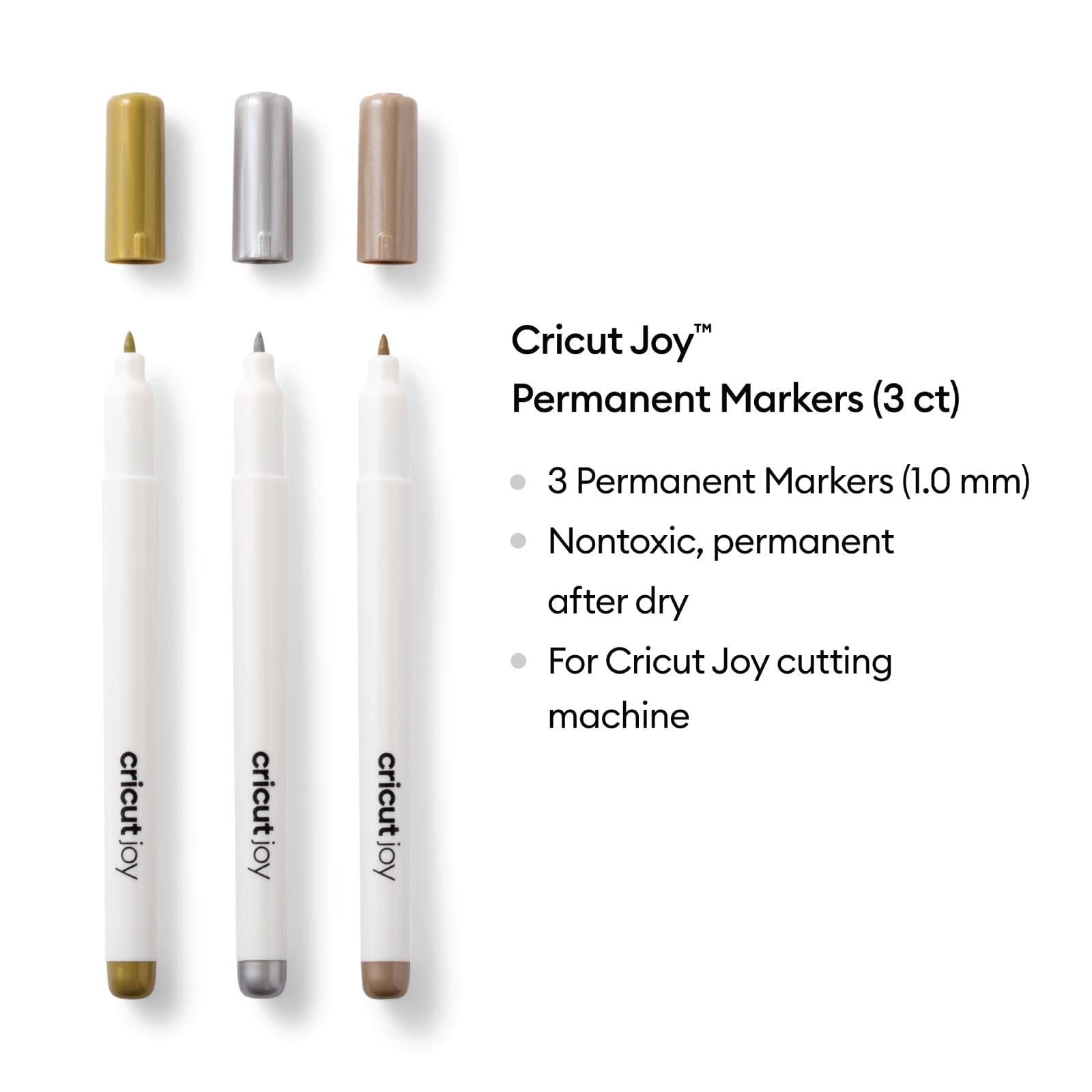 Cricut Joy Metallic Markers Permanent - Medium Point (1.0mm), For Use Joy Machine, Add Sparkle to Your Crafts, Smart Labels, Drawings & Notes, Set of 3 - Gold, Silver & Copper