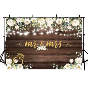 aibiin 7x5ft mr & mrs backdrop for wedding bridal shower rustic wooden white flowers photography background wedding bachelorette party decirations banner photo booth props