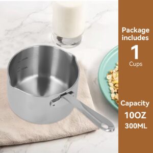 Stainless Steel Saucepan, 10oz Butter Melting Pot Butter Warmer with Dual Spouts and Long Handle Stove Top Thickened Sauce Pan for Milk Butter Sauce