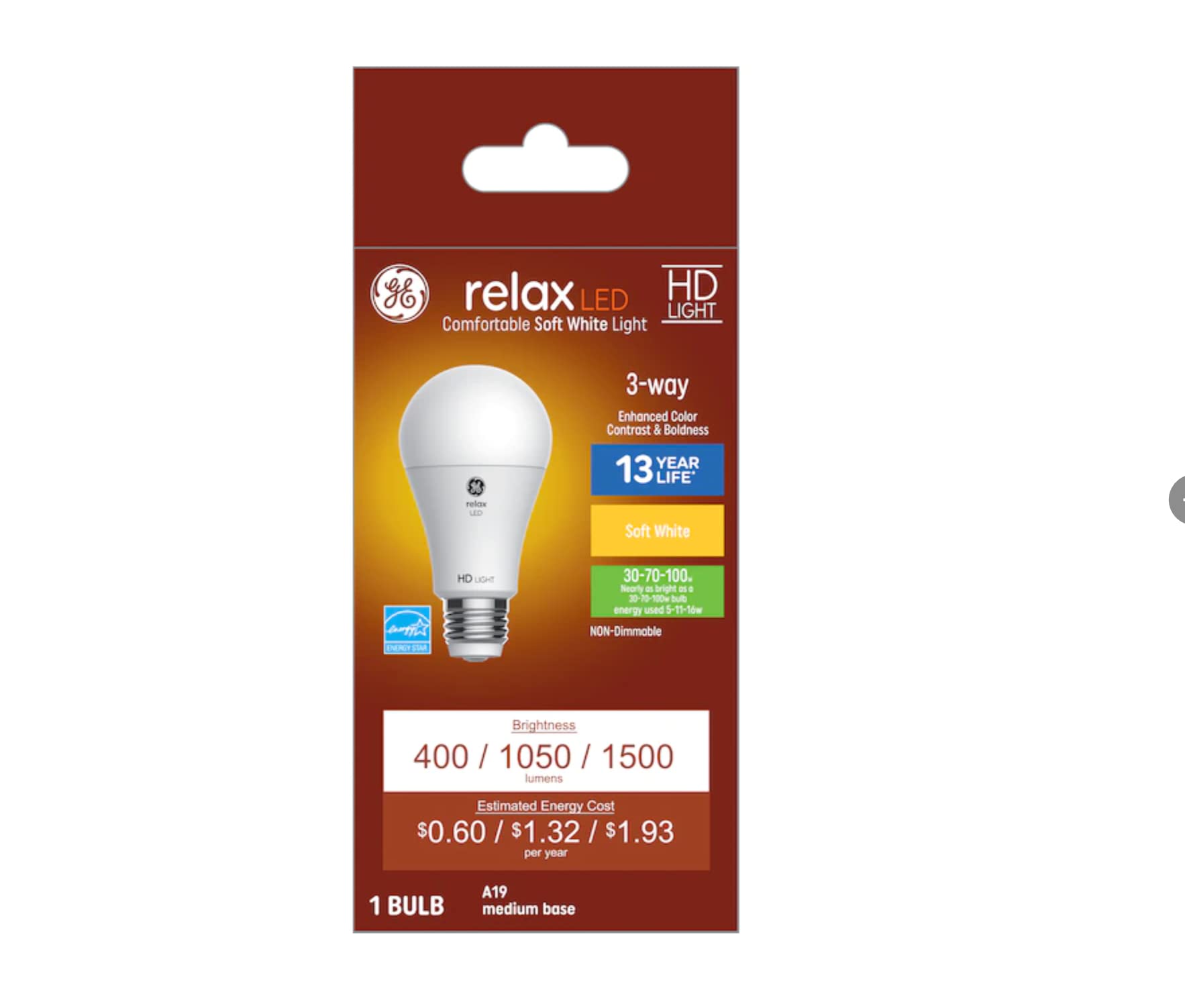 GE Relax LED 3-Way Light Bulb, 5/11/16 Watt, Soft White, A19 Bulb with Medium Base (Pack of 1 ( 5/11/16 Watt)