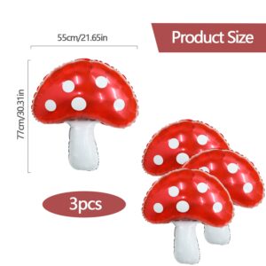 3Pack 31'' Mushroom Foil Balloon,Mushroom Birthday Party Supplier Fairy Princess Birthday Woodland Theme Balloon Baby Shower Supplies Fairy Garden Party Mushroom Decoration Enchanted Forest Decoration