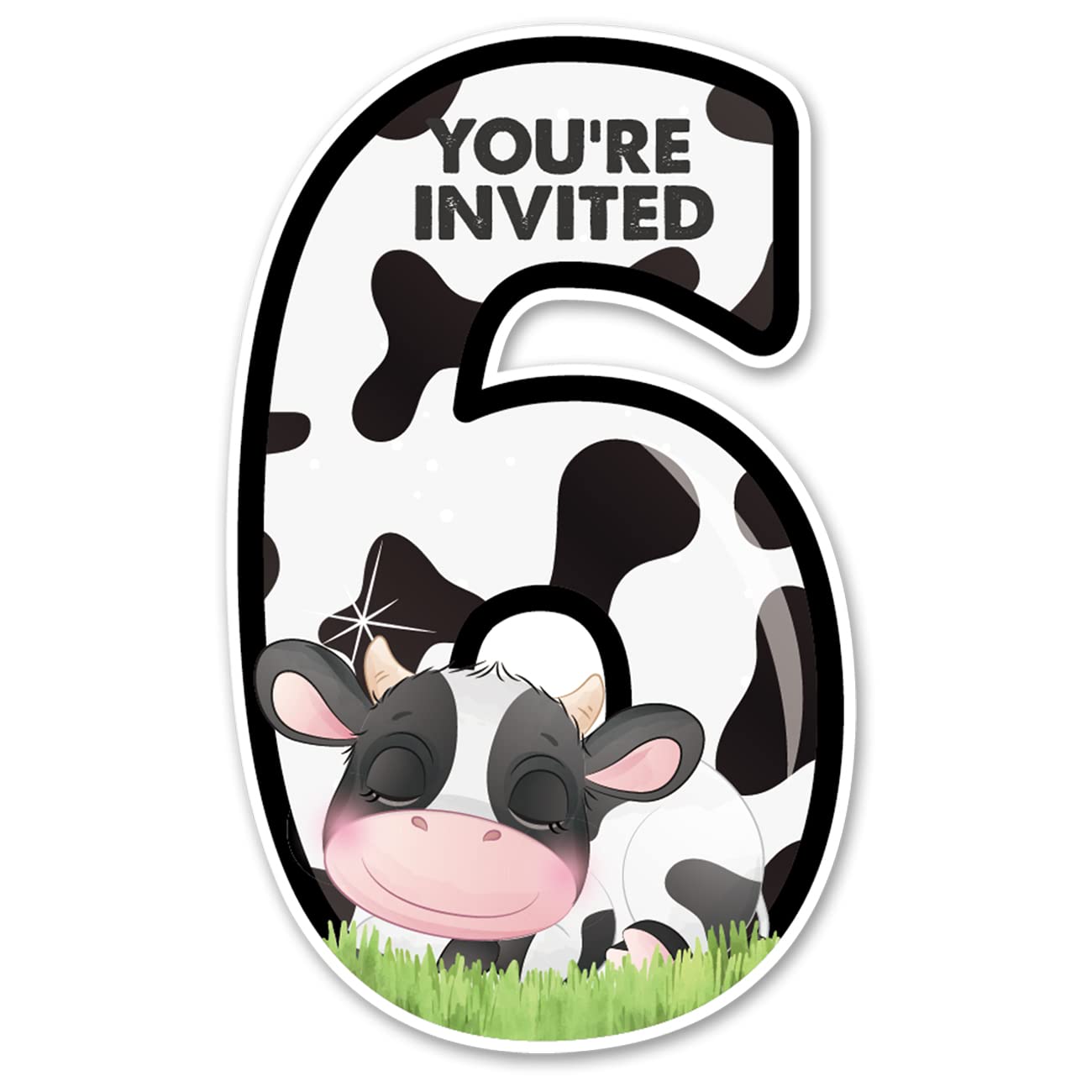 20 Cow 6th Birthday Party Invitations with Envelopes Double Sided Farm Animal Cow Shaped Fill-in Invitations Invites for 6 Year Old