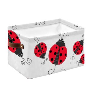 Lady-bugs Cube Storage Organizer Bins with Handles, 15x11x9.5 Inch Collapsible Canvas Cloth Fabric Storage Basket, Red Minimalistic Abstract White Books Bin Boxes for Shelves, Closet