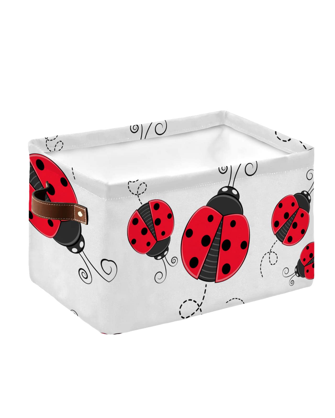 Lady-bugs Cube Storage Organizer Bins with Handles, 15x11x9.5 Inch Collapsible Canvas Cloth Fabric Storage Basket, Red Minimalistic Abstract White Books Bin Boxes for Shelves, Closet