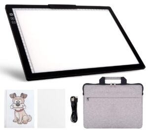 yingwond rechargeable a4 led light pad with padded case, tracing light box w/riser stands and paper clip, 6 levels of brightness, type-c cable, wireless diamond painting light board