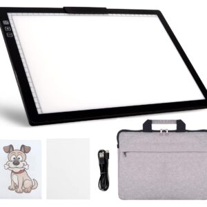 YINGWOND Rechargeable A4 LED Light Pad with Padded Case, Tracing Light Box w/Riser Stands and Paper Clip, 6 Levels of Brightness, Type-c Cable, Wireless Diamond Painting Light Board