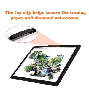 YINGWOND Rechargeable A4 LED Light Pad with Padded Case, Tracing Light Box w/Riser Stands and Paper Clip, 6 Levels of Brightness, Type-c Cable, Wireless Diamond Painting Light Board