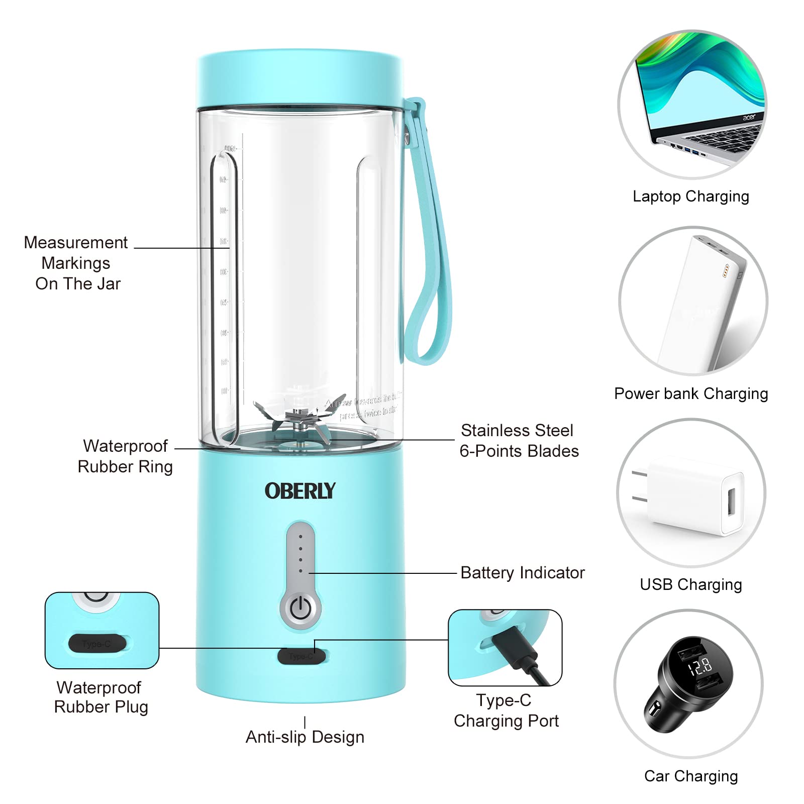 Blast Portable Blender, Cordless, 18oz. Vessel, Personal Blender for Shakes & Smoothies, USB Rechargeable Battery, USB-C Rechargeable, Dishwasher Safe Parts, Travel Cup for Gym, Car, Office, On the Go