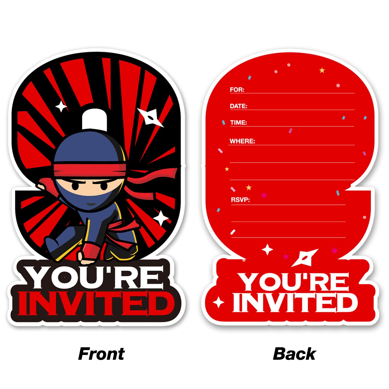 20 Ninja 9th Birthday Party Invitations with Envelopes Double Sided Ninja Shaped Fill-in Invitations Invites for 9 Year Old