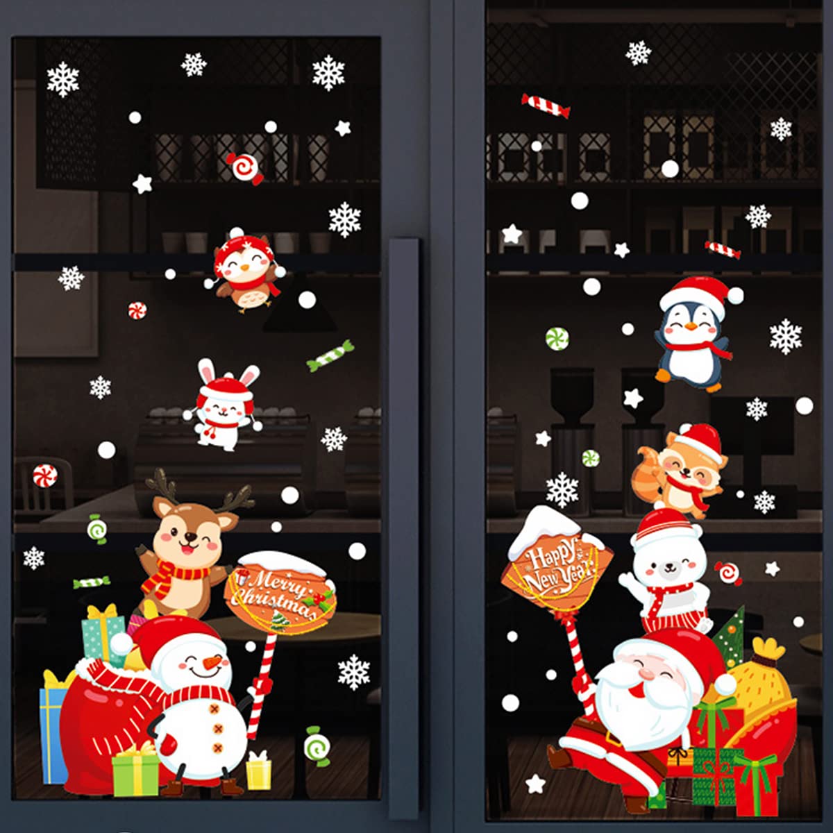 GGBOY Christmas Wall Decals, Santa Claus Christmas Wall Stickers Removable, Xmas Snowman Christmas Vinyl Wall Decal, Christmas Window Clings Stickers Decals for Wall Window Kid Room Bedroom Decoration