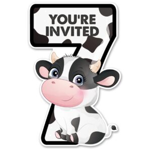 20 cow 7th birthday party invitations with envelopes double sided farm animal cow shaped fill-in invitations invites for 7 year old